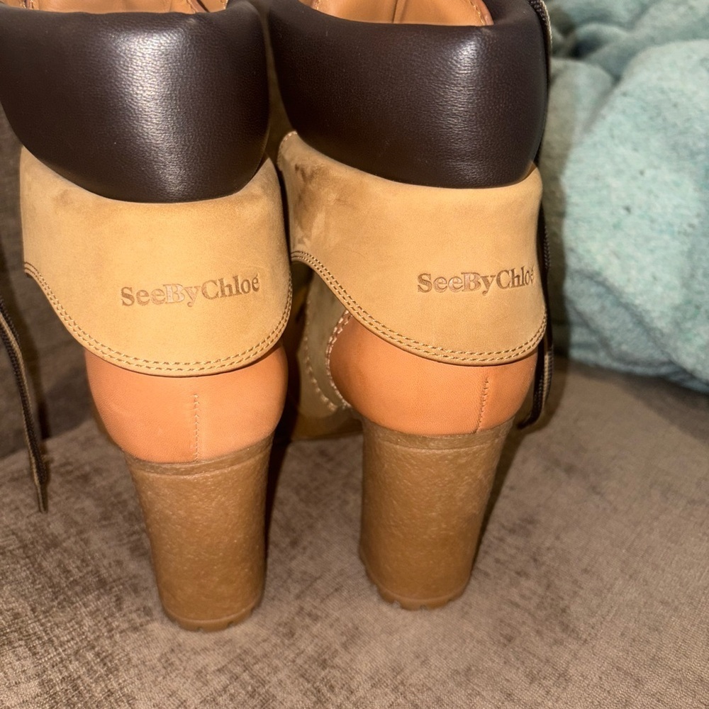 See By Chloé Heeled Lace-Up Boots Tan/Brown Size 9 — Unworn - Picture 5 of 9
